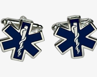 EMT Paramedic Star of Life Blue Cufflinks with Presentation Gift Box - Ready to Gift to Dad on Father's Day - Funny Novelty Cufflinks