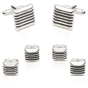 Slotted Sterling Silver Plated Formal Set Stud Set with Travel Presentation Gift Box - Perfect for Wedding Party Groomsmen
