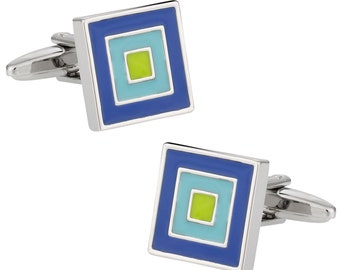 Blue Aqua Square Cufflinks by Cuff-Daddy - Ready to Gift - Mens Cuff links Gift Dad Husband Boyfriend