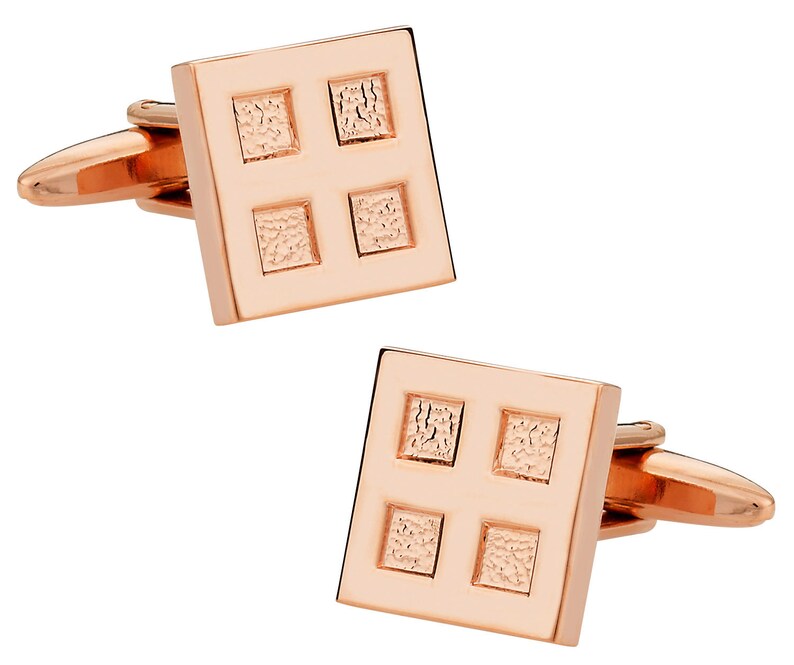 4 Square Rose-Gold Tone Cufflinks with Presentation Box