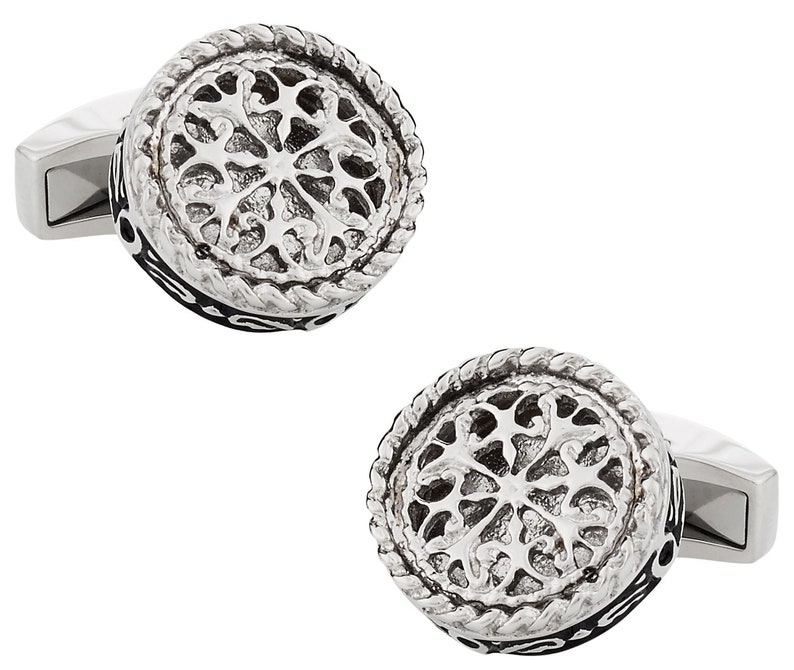 Round Filigree Cufflinks Stainless Steel with Presentation Box