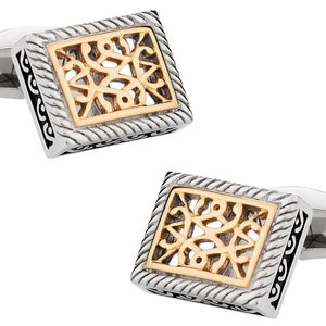 Ornate Two-Tone Stainless Steel Cufflinks with Travel Gift Box - Ready to Gift - Mens Cuff links Gift Dad Husband Boyfriend