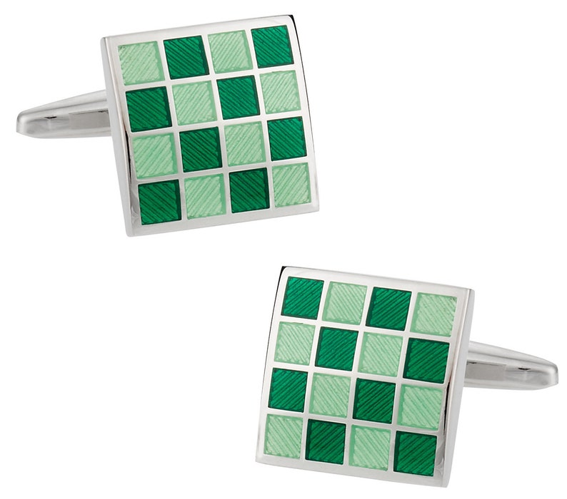 Green Checkerboard Enamel Cufflinks with Presentation Box