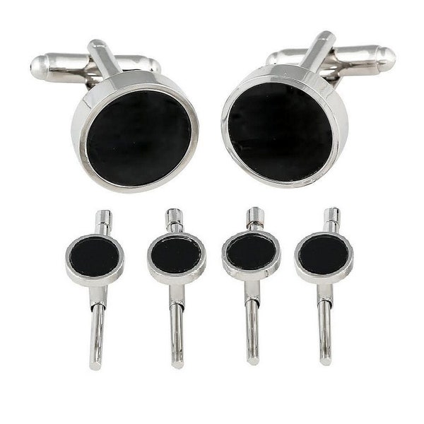 Onyx Spring-back Formal Set Tuxedo Cufflinks and Studs for Men Stud Set Travel Presentation Gift Box - Perfect for Wedding Party Groomsmen