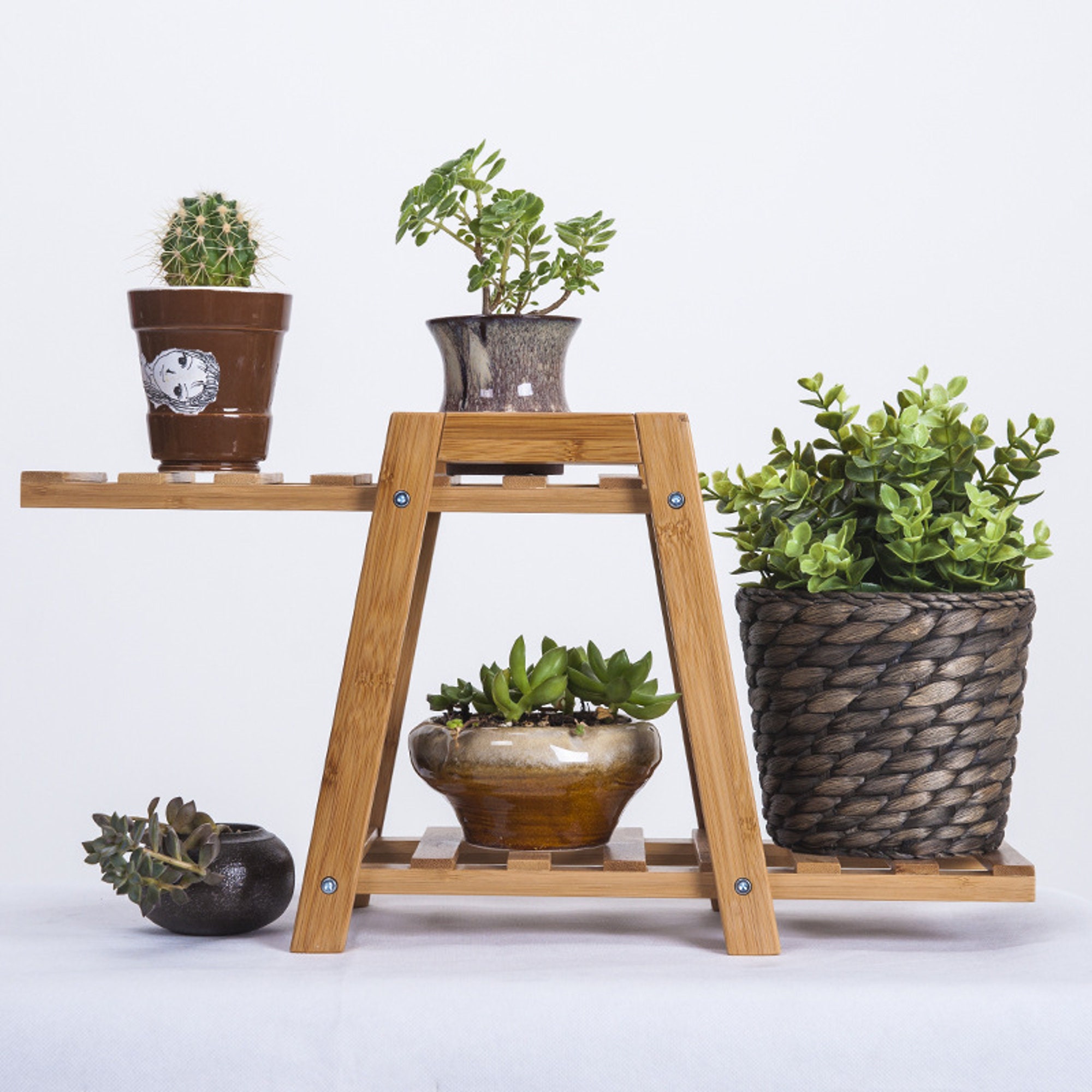 Small Plant Stand Bamboo 2 Tier Plant Rack Planter for Etsy