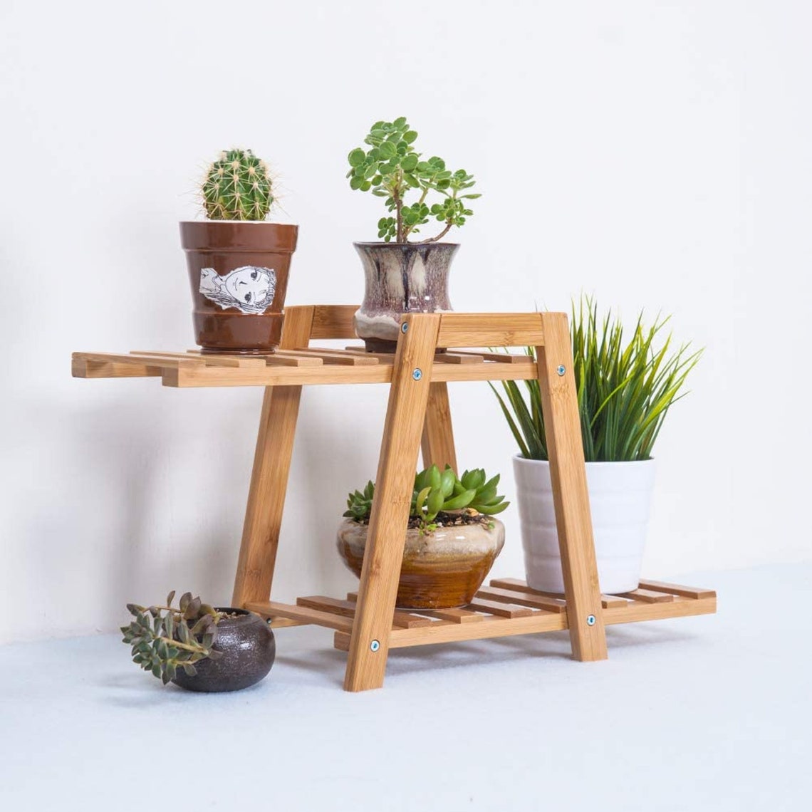 Small Plant Stand Bamboo 2 Tier Plant Rack Planter for Etsy