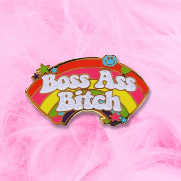 Boss Ass Bitch Glitter Enamel Pin