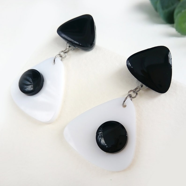 Geometric Drop Eye Big Acrylic Earrings Black and White Statement Earrings Cool Gift Laser Cut Black Dress Abstract Flower Decoration