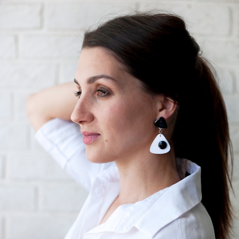 Geometric Drop Eye Big Acrylic Earrings Black and White Statement Earrings Cool Gift Laser Cut Black Dress Abstract Flower Decoration