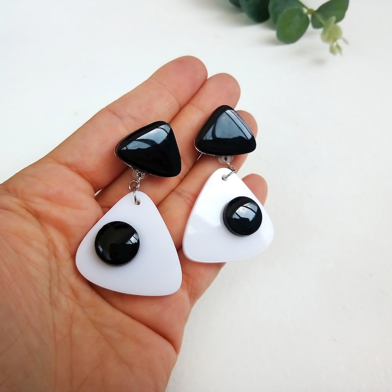 Geometric Drop Eye Big Acrylic Earrings Black and White Statement Earrings Cool Gift Laser Cut Black Dress Abstract Flower Decoration