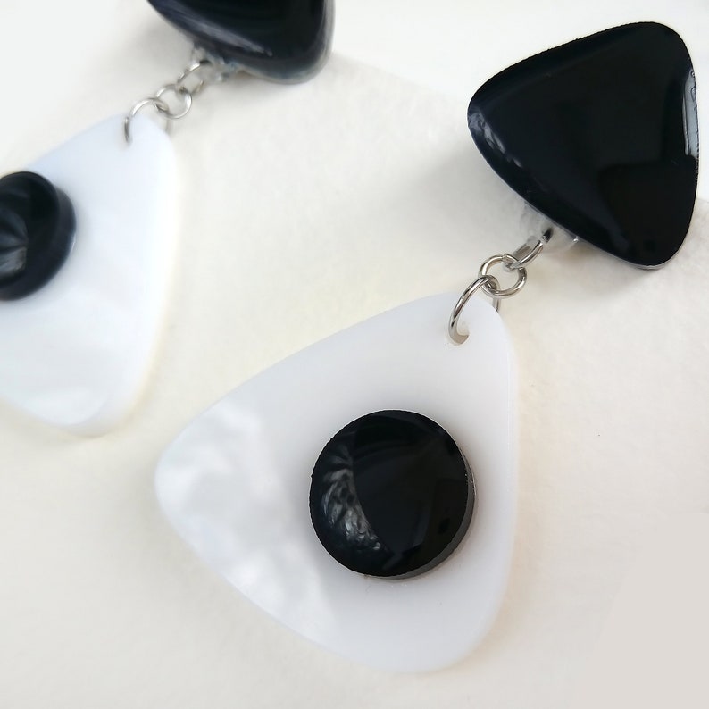 Geometric Drop Eye Big Acrylic Earrings Black and White Statement Earrings Cool Gift Laser Cut Black Dress Abstract Flower Decoration