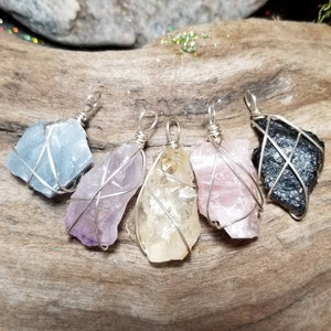 Rawstone pendants, gemstone jewelry, blue calcite, amethyst, citrine, rose quartz, black tourmaline, pendants, necklaces, pendants, jewelry