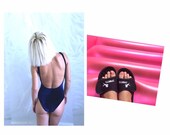 Velvet Swimsuit Dark Blue in one stretchable 36 38 (EU Women 39 s) size