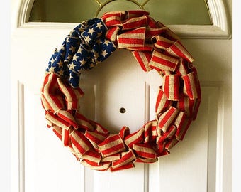 American Flag wreath, Fourth of July decor, front door wreath, burlap wreath, flag wreath,patriotic wreath, 4th of july wreath