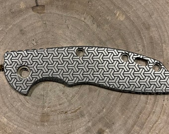 Handmade titanium scale with geometric ornament for Hinderer Xm-18 3.5".