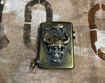 Lighter case with custom  "Viking Skull" design. Collectible Lighter.