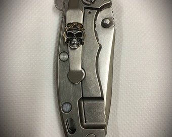 Handmade Titanium Clip with Pilot Skull for Rick Hinderer XM-18 XM-24 Knife