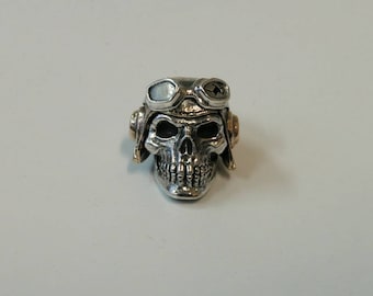 Handmade Sterling Silver Pilot Skull Bead, Paracord Lanyard Bead