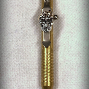 Handmade Titanium Clip with Beret Skull for Fellhoelter Pen. Titanium Pocket Clip for TiBolt Pen.