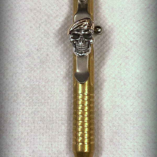 Handmade Titanium Clip with Beret Skull for Fellhoelter Pen. Titanium Pocket Clip for TiBolt Pen.