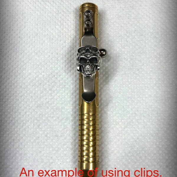 Handmade Titanium Clip with Pilot Skull for Fellhoelter Pen. Titanium Pocket Clip for TiBolt Pen