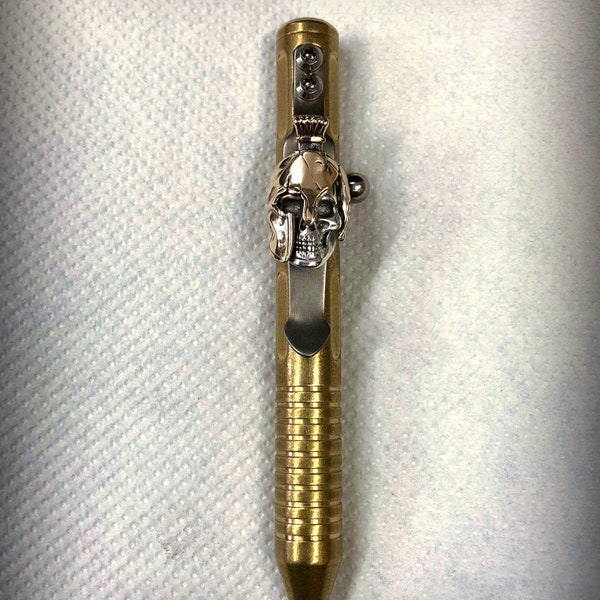 Handmade Titanium Clip with Spartan Skull for Fellhoelter Pen. Titanium Pocket Clip for TiBolt Pen.