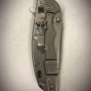 Handmade Titanium Clip with Beret Skull for Rick Hinderer XM-18 XM-24 Knife. knife clip, Raw Titanium Pocket Clip.