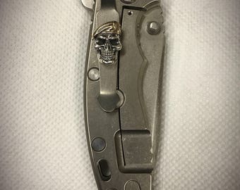 Handmade Titanium Clip with Beret Skull for Rick Hinderer XM-18 XM-24 Knife. knife clip, Raw Titanium Pocket Clip.