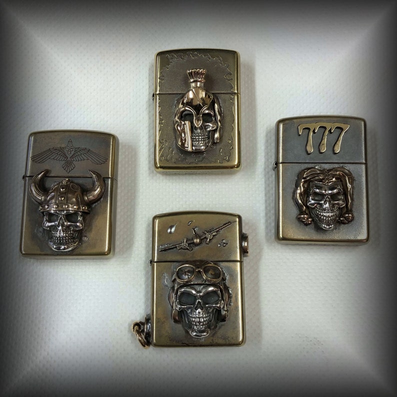 Zippo Lighter with custom Joker Skull design. Etsy