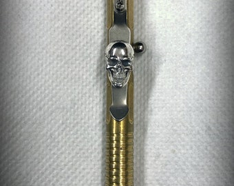 Handmade Titanium Clip with Sterling Silver Skull for Fellhoelter Pen. Titanium Pocket Clip for TiBolt Pen.