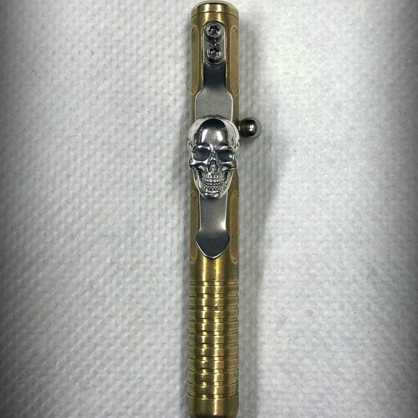 Handmade Titanium Clip with Sterling Silver Skull for Fellhoelter Pen. Titanium Pocket Clip for TiBolt Pen.