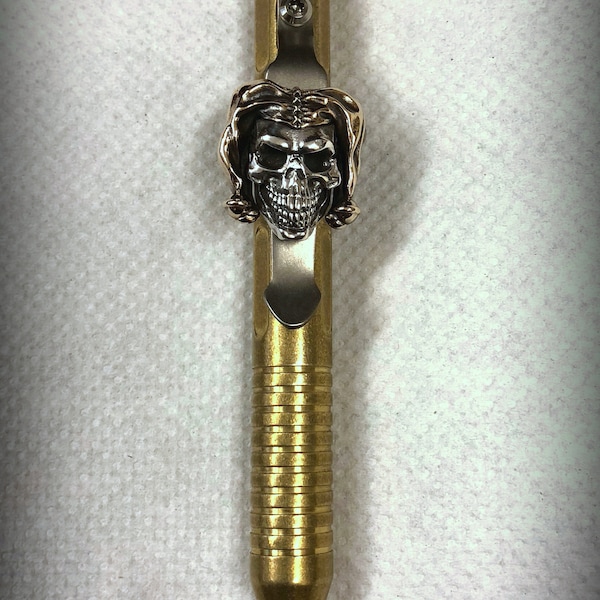 Handmade Titanium Clip with Joker Skull for Fellhoelter Pen. Titanium Pocket Clip for TiBolt Pen.
