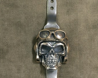 Handmade Titanium clip with Pilot Skull for Rick Hinderer XM-18 XM-24 Knife. custom hinderer.