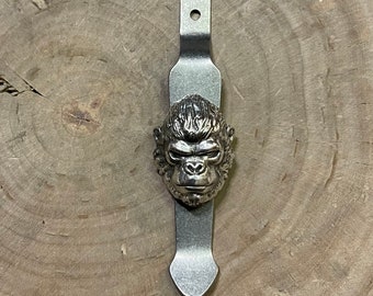 Handmade Titanium Clip with Sterling Silver "Gorilla" Head for Rick Hinderer XM-18 XM-24 Knife.