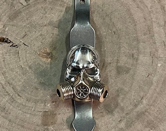 Handmade Titanium Clip with Skull with Mask for Rick Hinderer XM-18 XM-24 Knife. knife clip. custom hinderer, Raw Titanium Pocket Clip.