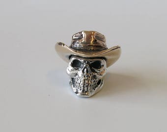 Handmade Silver Cowboy Skull Bead, Paracord Lanyard Bead