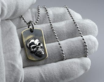 Exclusive Handmade Dog Tag pendant Sterling silver skull.