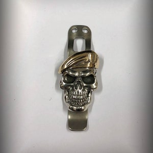 Handmade Titanium Clip with XXL Beret Skull for JetBeam TCR20(21), OKLUMA, Tain, Hanko, BOSS, Sinner, Barrel, Mcgizmo, flashlight.