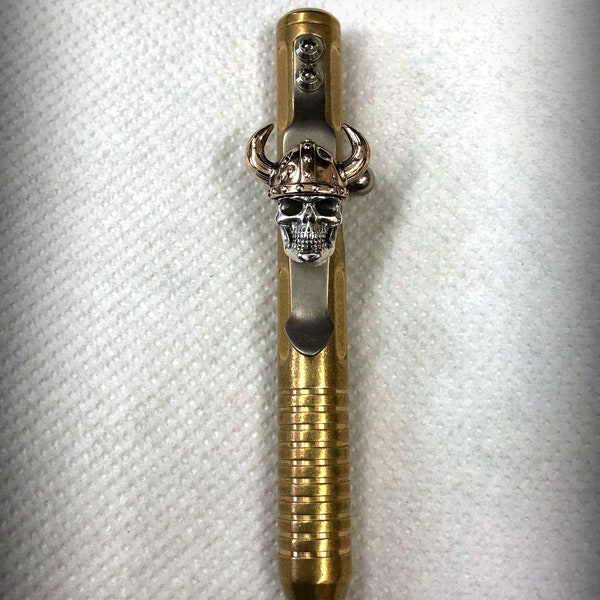 Handmade Titanium Clip with Viking Skull for Fellhoelter Pen.