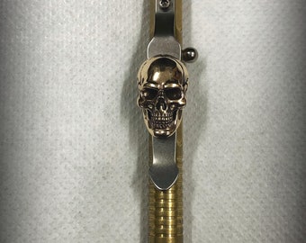 Handmade Titanium Clip with Bronze Skull for Fellhoelter Pen. Titanium Pocket Clip for TiBolt Pen.