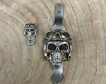 Handmade set, Titanium clip and filler with Pilot Skull for Rick Hinderer XM-18 XM-24 Knife. custom hinderer.