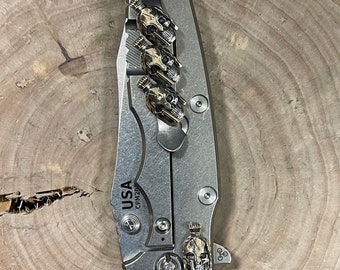 Handmade set, Titanium clip and filler with Spartan Skull for Rick Hinderer XM-18 XM-24 Knife. custom hinderer.