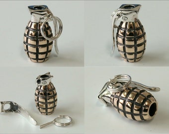 Handmade Silver & Bronze Grenade Bead, Paracord Lanyard Knife Bead