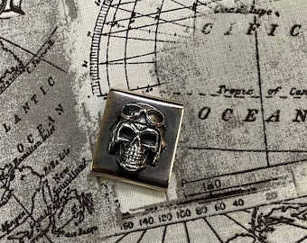 Hand made bronze Molle clip with  Pilot skull, tactical, military, edc, gear
