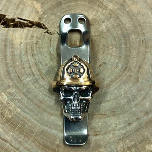 Handmade Titanium Clip with Firefighter Skull for JetBeam TCR20(21) flashlight.