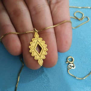 Geometric Charm - Ethnic Necklace - Daimond Shape - Tribal Jewelry - Rhombus Pendant - Men Jewelry - Women Gift - 925 Silver - 14k Gold