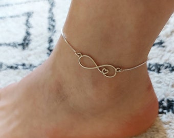 925 Sterling Silver Infinity With Heart - Heart Anklet - Infinity Anklet - Heart Jewelry - Infinity Charm -Anniversary Gift -Friendship Gift