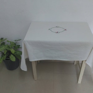 White Tablecloth Embroidered Linen Tablecloth Christmas Gift Bohemian Tablecloth Boho Tablecloth Vintage Tablecloth Country Tablecloth