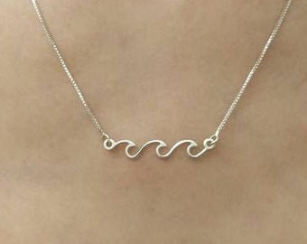 Waves Necklace - Sea Charm - Wave Pendant - Sea Wave Jewelry - Surfing Gift For Him - Christmas Gift - 925 Silver - 14k Solid Gold