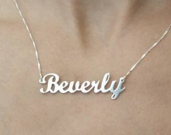 Aangepaste hanger - 925 zilver - naamketting - cursief naamplaatje - grote naamketting -Beverly